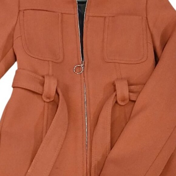 ZARA WOMAN Burnt Orange Zip Front/Waist Tie Peacoat XS - EUC - Picture 8 of 8
